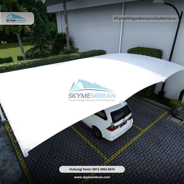 Instalasi Kanopi Membran PVC warna putih yang modern